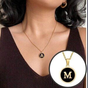 Pendant Necklace Alphabet M Gold & Black Initial Coin Pendant Necklace